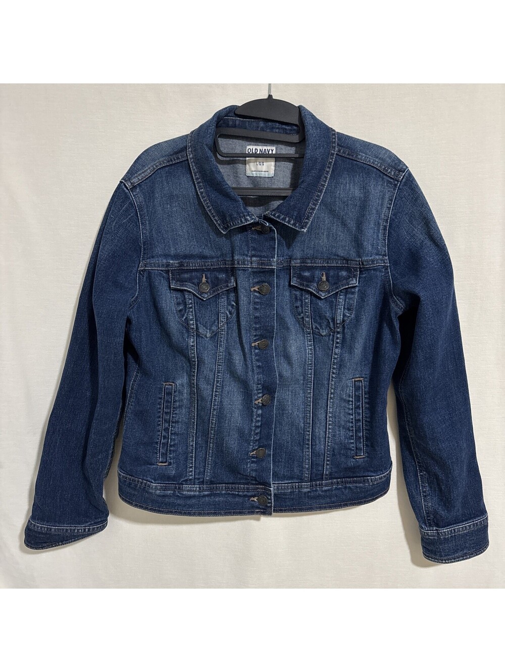 Old Navy Denim Jacket Women's Size Large Dark Blue Long Sleeve
